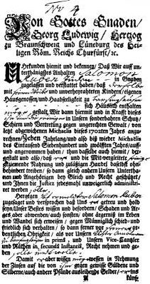 Schutzbrief – Barsinghausen 1702