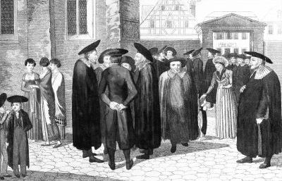 Am Sabbath vor der Synagoge in Fürth (um 1800).