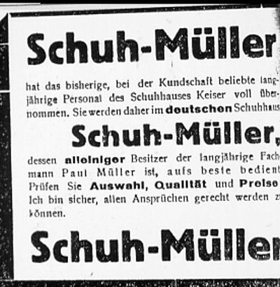 Die Geschftsanzeige von "Schuh-Mller" aus der Dewezet